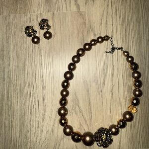 Elegant Brown‎ and Gold Necklace and Earring Set